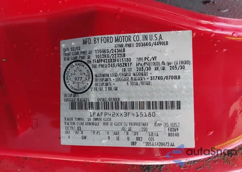 2003 Ford Mustang Gt из США, поврежденный, VIN 1FAFP42XX3F415180